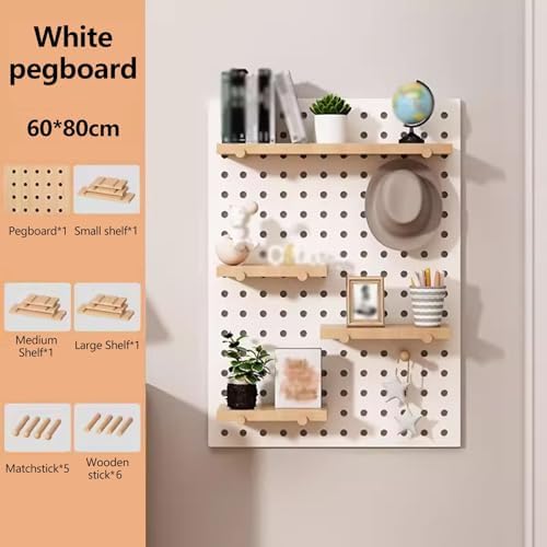 Pegboard Wall Storage Shelf,Pegboard Wall Storage,Pegboard Wall Mount Storage Pegboard with Shelf Rectangular Solid Wood Pegboard for Bedroom Living Room Office Organizer Pegboard (Color : W