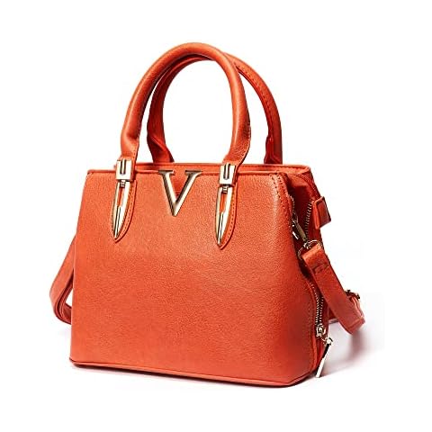 Woodland Leather Top Handle Handbags For Women Classic Designer Ladies Bags With Exquisite Metallic Accent, Fashion Tote Bag and shoulder bag For Casual & Work (Orange) Cover