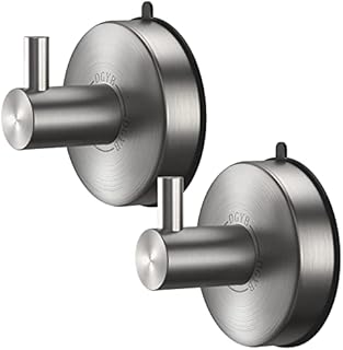 DGYB Brushed Nickel Shower Hooks Suction Cup Set of 2 Bathroom Towel Hooks 304 Stainless Steel Waterproof Hand Towel Hook 15 LB Removable Wall Hooks for Kitchen Bathrooms Door Window