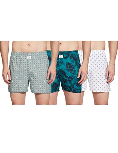 Image of Longies Men's 100% Cotton Pack of 3 Printed Regular Boxer Shorts Ultra-Comfortable Men's Boxer Shorts Pack of 3 100% Super Combedc Cotton Boxers with One Side Pocket