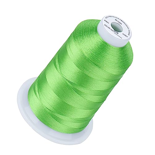 Image of Simthread 5000M 40WT Polyester Embroidery Thread, Apple Green S036 | 5000M 40WT polyester thread feeds smoothly for machine embroidery, monograms, logos, patches and quilting.