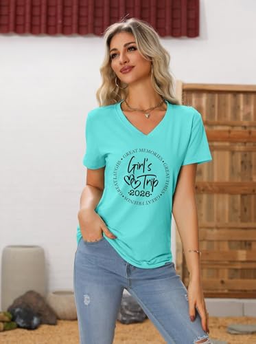 Image of Girls Trip 2026 Shirts for Women Girls Trip Shirts Vacation Travel T-Shirt Short Sleeve Summer Beach Matching Tee Top