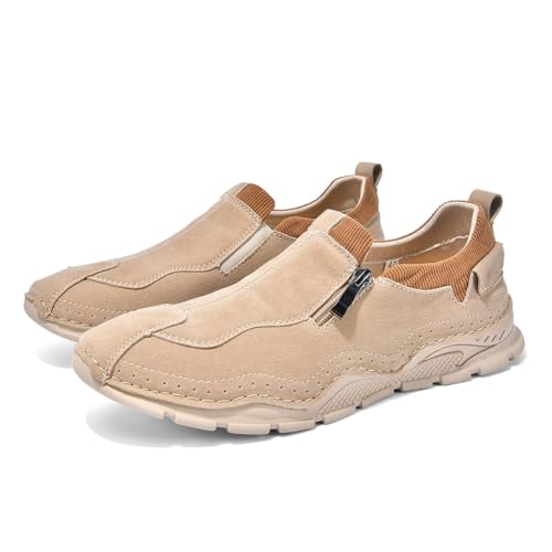 Men's Loafer Shoes with Side Zipper, Slip-On Casual Driving Shoes, Comfy Non-Slip PU Leather Sneakers for Orthopedic Hiking Use