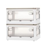 ぼん家具 収納ボックス 折り畳み キャスター 30L 2個セット 幅47×奥行35×高さ24.3cm 積み重ね コンテナボックス 白 蓋付き 5面開閉 防虫剤入れ 衣装ケース ロック 防災