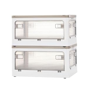 ぼん家具 収納ボックス 折り畳み キャスター 30L 2個セット 幅47×奥行35×高さ24.3cm 積み重ね コンテナボックス 白 蓋付き 5面開閉 防虫剤入れ 衣装ケース ロック 防災