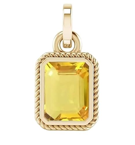 Image of AYUSH GEMS - Certified 4 Carat Pukhraj Panchadhatu Gemstone Pendant Natural Yellow Sapphire for Men Women 4.00 Loose Gemstone Yellow Sapphire, 4.00, Loose Gemstone, Yellow Sapphire