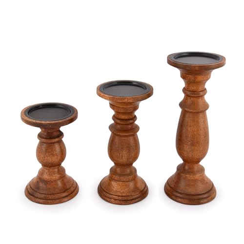 EDHAS Wooden Candle Holders Set of 3 for Wedding Table Centrepieces Farmhouse Home Décor