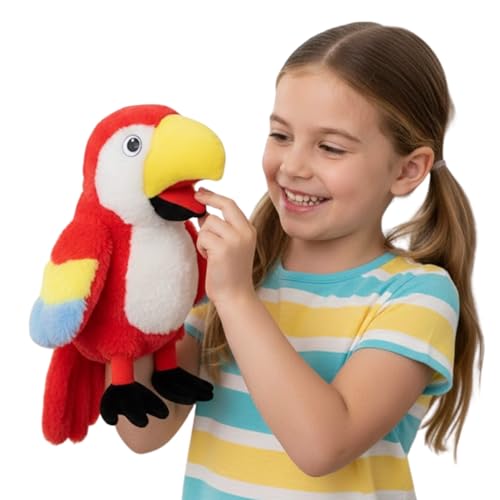 Parrot Hand Puppet for Kids – Soft Plush Bird with Movable Mouth – Interactive Animal Puppet for Storytelling, Theatre & Gifts (Parrot)