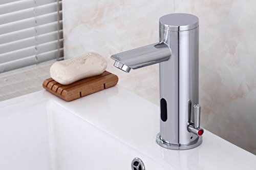 Fyeer Wasserhahn Bad mit Infrarot Automatischer Sensor Berührungslose Waschtischarmatur Mischbatterie für Badzimmer Badarmatur Waschbecken Mischbatterie Messing Verchromt