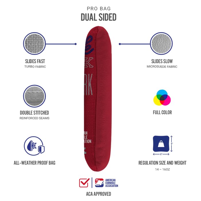 ACA Synergy Pro Dual Sided Cornhole Bags | New York Red Design | Set of (4) All-Weather Resin Filled Stick & Slide Corn Hole Bags
