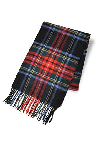 [Vita Natur] 極上カシミヤブレンドマフラー【レディースメンズ共用】大判(190cm×30cm) チェック柄（ブラックスチュワート）