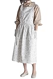 Vanoker Girls Women Pleated Cotton X Back Aprons Home Kitchen Garden Art Painting Pinafore Florist Shop Overalls (White-Floral, One size)
