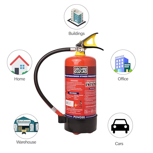 Image of Secure Guard ABC Powder Type 4 Kg Fire Extinguisher Red Fire Extinguisher ISI Mark with Wall Mount Hook and How to use Instruction Manual for Home, Kitchen, Office, School and Industrial Use