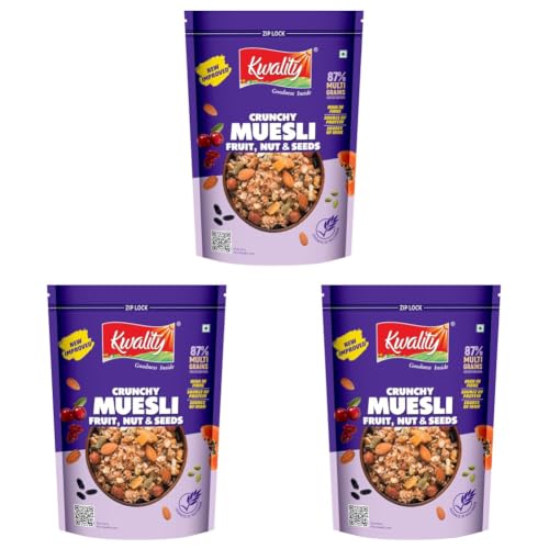 Image of Kwality Muesli Fruit and Nut 500gram | 76% Multi Grains | No Maida | Natural Source of Vitamin & Iron | High in Protein & Fiber | Low Fat & Cholesterol | Healthy Food & Breakfast Cereal (Pack of 3)