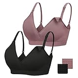 HBselect 2 Pcs Schwangerschafts Still BH Nahtloser Still-BH mit zusätzlichen BH-Verlängerungen Stillen und Schlaf Ohne Bügel für Damen (Schwarz Dunkelrosa, S)