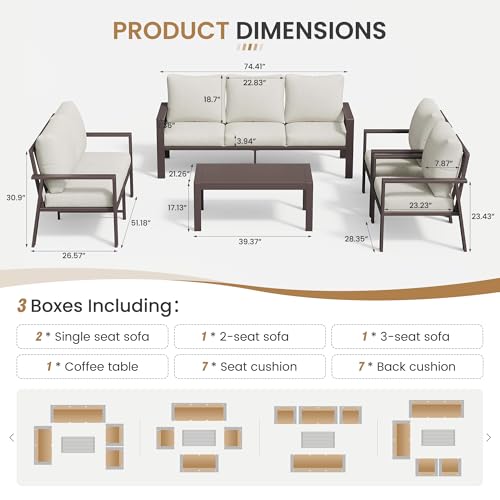 Image of 5-Piece Aluminum Patio Conversation Sets All-Weather Outdoor Furniture Sectional Sofa Modular Patio Set with 4'' Cushion Removable Covers for Porch Poolside Deck Balcony Yard