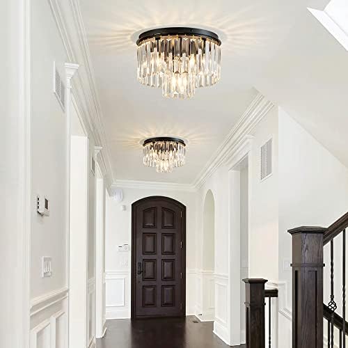 AGV LIGHTING CL006 Crystal Ceiling Light Fixture, D12 x H8, E12 Base 3-Lights, Black Finish - 3