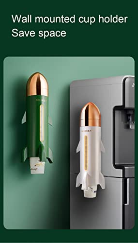 Hosoncovy Rocket Shape Einweg-Pappbecherspender Wandmontierte Becheraufbewahrung Einweg-Becherhalter mit Teebeutel-Aufbewahrungsbox für das Home Office (Weiß)