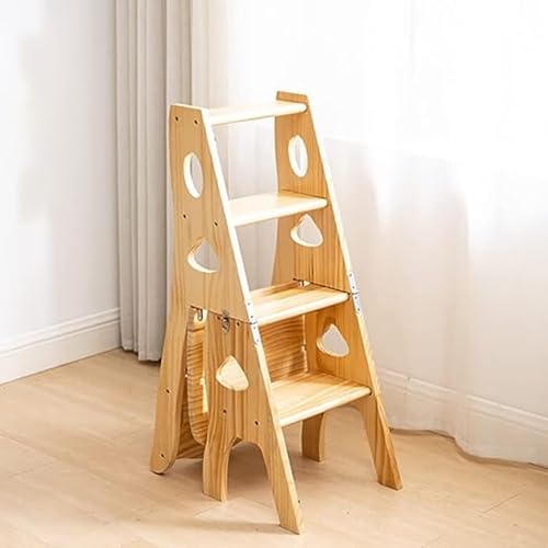 Wooden Folding Ladder Chair Stool - Non-Slip Design, Versatile Plant Stand & Dining Chair for Home, Office, Kitchen - Stylish Cactus Pattern (LP 005, Color Options)