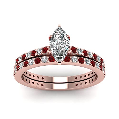 Image of 55Carat Choose Your Gemstone Marquise Shape 14k Rose Gold Plated Classic Delicate Diamond CZ Handmade Fashion Jewelry Party Wear Daily Wear Ornament Gifts for Wife Wedding Ring Sets : US Size 4 to 12