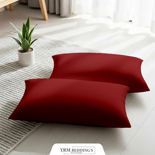 Image of YRM Bedding's - Egyptian Cotton 600TC Pillow Cover | Premium Pillowcases | Luxury Bedding-Export Collection | High Thread Count Durable & Breathable Covers - Burgundy | [20''x34''] Inches