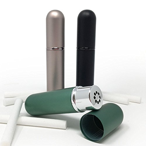 Set of 3 Black, Teal & Mink Empty Essential Oil Personal Inhaler Difuser Aluminum Glass Plus 6 Wicks by Rivertree Life