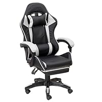 Baroni Home Sedia Gaming con Schienale Ergonomico Inclinabile e Altezza Regolabile, Sedia Ufficio con Supporto Lombare, Poggiatesta Imbottito e Poggiapiedi Estraibile, Bianco, 58x66x114-124 cm
