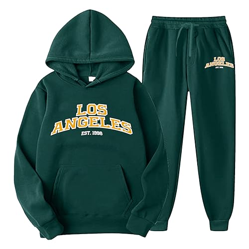 Generisch Chándales para hombre, 2 piezas, manga larga, con estampado de letras, chándales, sudaderas con capucha, pantalones, verde, L