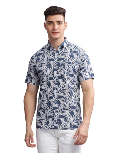 Image of MODERN ELEGANCE Men Slim Fit Navy Small Liberty Floral Printed Casual Shirt