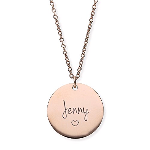 Preisvergleich Produktbild URBANHELDEN - Damen-Kette mit Wunschgravur Anhänger - Personalisierte Namenskette Amulett aus Edelstahl mit eingraviertem Herz - Big Rosegold G1