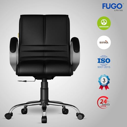 Image of FUGO FG235 with 3 Years Warranty Ergonomic Medium Back Office Chair with Adjustable Height, Cushioned Back&Seat, Tilting Mechanism, Heavy-Duty Metal Base, Perfect for Work, Study and Office (Black)