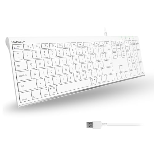 Macally Slim USB Wired Keyboard for Mac and Windows - Simple and Sophisticated - USB Apple Keyboard with Numeric Keypad for Mac Mini / Pro, Macbook, iMac with 110 Scissor Switch Keys and 20 Shortcuts