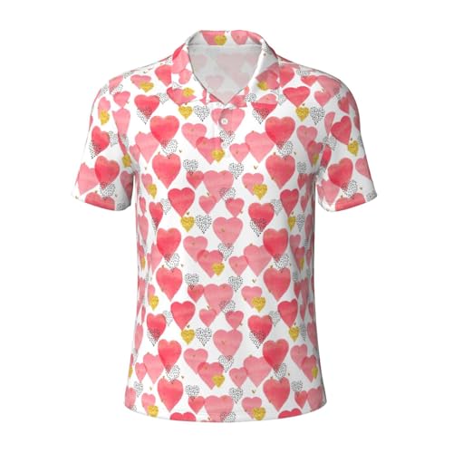 Polo homme respirant motif cœur doré rose parfait pour l'été décontracté
