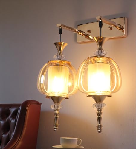 Image of Serenique Twin Pendant Wall Light | Elegant Double Glass Wall Lamp for Living Room & Hallway | 3 Years Warranty | Free Bulb