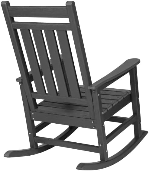 Oversized Rocking Chair with Wood-Texture, Outdoor Rocking Chair for Adults, All Weather Resistant Porch Rocker for Lawn Garden, Grey