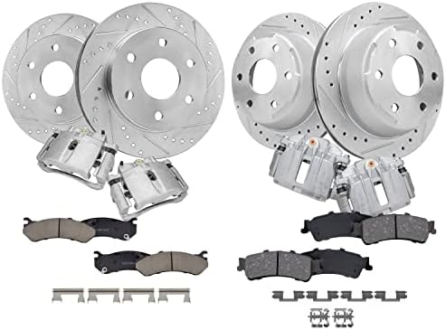 Detroit Axle - Brake Kit For 05-08 Chevy GMC Silverado Sierra 1500 Front Disc Rotors Ceramic Brakes Pads Replacement 2005 2006 2007 2008 Rear Drums Shoes
