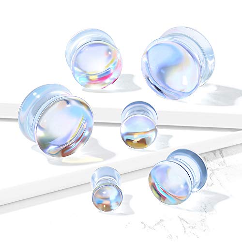Pierced Owl Iridescent Glass Double Flared Saddle Plug Gauges, Sold As A Pair (12Mm (1/2")) #TOP3