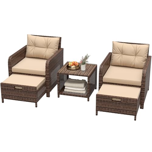 LHBcraft Balcony Furniture 5 Piece Wicker Patio Furniture Set, Outdoor Hand-Woven Rattan Lounge...