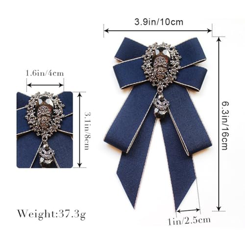 Image of Rhinestone Retro British Style Pre-tied Adjustable Fabric Ribbon Bow Tie for Women Men Uniform Necktie Bownot