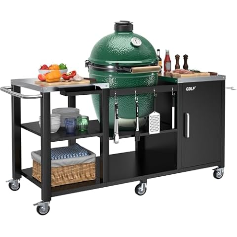 GDLF Grill Table for Big Green Egg Style Grills, Heavy Duty Outdoor Grill Station Prep Table, Metal Green Egg Stand with Storage Compatible with Large Big Green Egg,Kamado Joe Cover