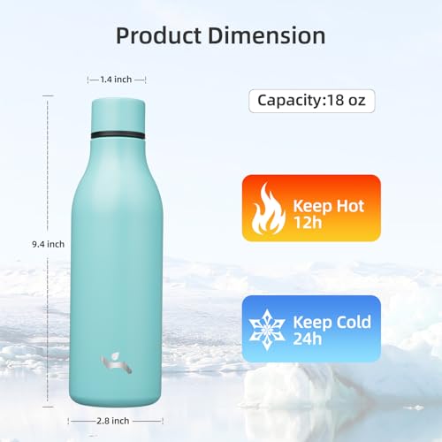 Image of Konokyo Insulated Water Bottle with Strap,18 oz Double Wall Stainless Steel Vacuum Bottles Metal Water Flask,Turquoise