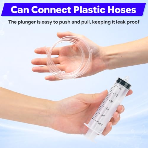 Image of 60ml Luer Lock Syringe with 39 Inch Plastic Tube and Luer Connections | 2 Pcs 39 inch Long Tubing and Luer Connections Tips for Measuring or Refilling Liquid, Ink, Oil, Feeding Pets, Watering Plant