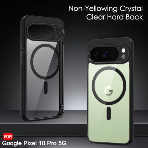 Image of TheGiftKart Hybrid Shockproof Back Cover Case for Google Pixel 10 Pro Compatible with MagSafe | Hard Back Cover Case for Google Pixel 10 Pro (PC & TPU, Transparent Clear Back, Black Sides)
