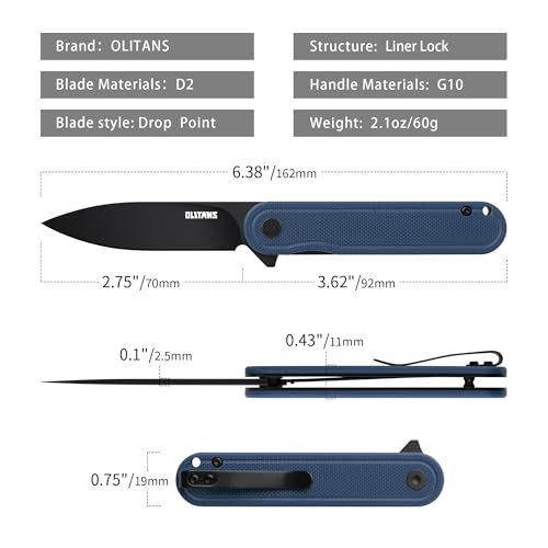 Image of OLITANS G040 Pocket Knife, 2.75'' D2 Steel Blade G10 handle, Small EDC Knife with Pocket Clip for Men Women, 2.1oz