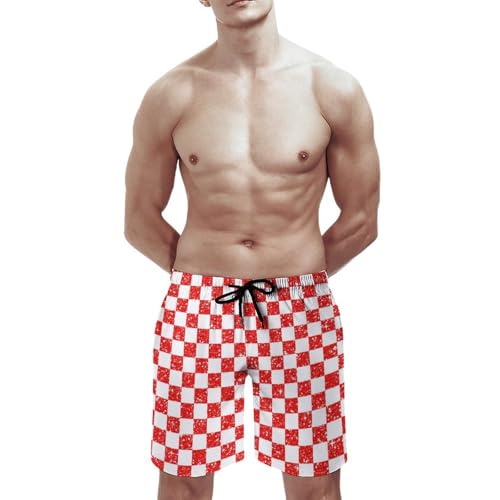 Glitter Orange White Checkered Flag Men's Beach Shorts Quick Dry Swim Trunks with Pockets Summer Boardshorts for Men2