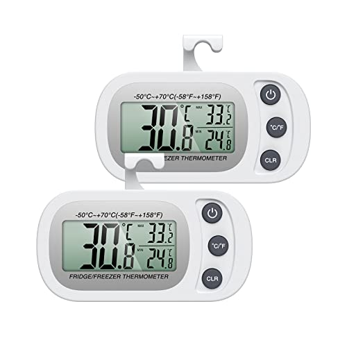 Amir Fridge Thermometer Digital, Newest Refrigerator Thermometer 2 Pack, Mini Freezer Thermometer With Hook, Lcd Display, ℃/℉ Switch + Max/Min Record, For Kitchen, Home, Restaurants #TOP20
