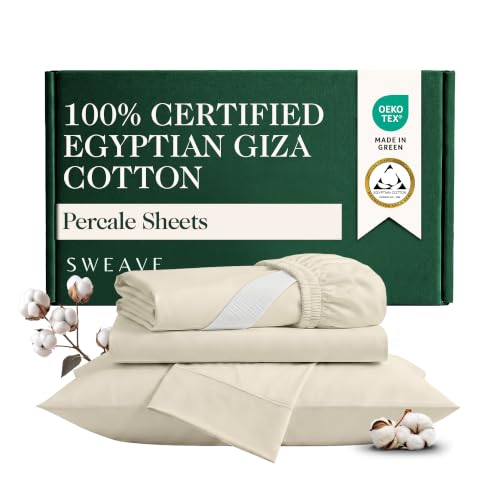 100% Certified Giza Egyptian Cotton Percale Queen Sheet - 4Pcs, Ivory