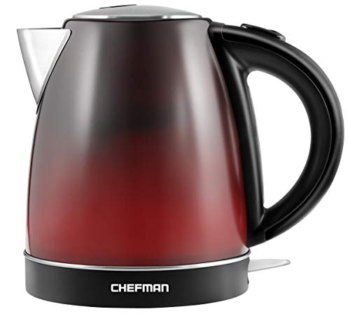 Chefman Electric Tea Kettle, Colour-Changing, Fast-Boiling, Auto Shut-Off, Cordless Pouring, Stainless Steel, BPA-Free Interior, 1.7 Litre Capacity, Black/Red