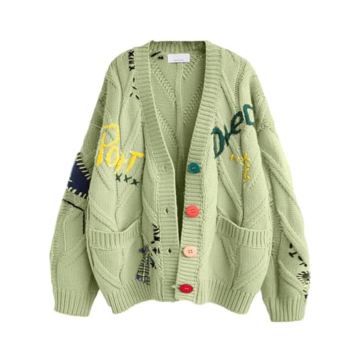 Image of utcoco Womens Open Front Cardigan Cable Knit Long Sleeve Button Down Embroidery Cardigan Sweaters