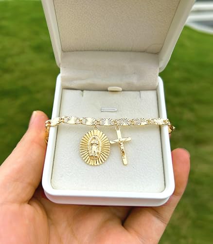 Catholic Rosary Bracelet with Our Lady of Graces Medal and Crucifix Charm, 18K Gold Plated3